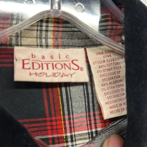 Vintage Basic Editions Plaid Ugly Christmas Wreath Button Up Top Size Large (L) - Picture 3 of 5
